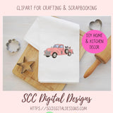 Boston Terrier PNG, Vintage Pink Truck, Black & White Dog Clipart, T-Shirts for Mom, Animal Lover Wall Art for Girlfriend, Commercial Use