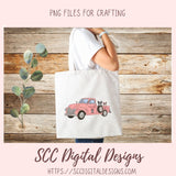 Boston Terrier PNG, Vintage Pink Truck, Black & White Dog Clipart, T-Shirts for Mom, Animal Lover Wall Art for Girlfriend, Commercial Use