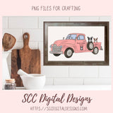 Boston Terrier PNG, Vintage Pink Truck, Black & White Dog Clipart, T-Shirts for Mom, Animal Lover Wall Art for Girlfriend, Commercial Use