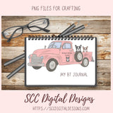 Boston Terrier PNG, Vintage Pink Truck, Black & White Dog Clipart, T-Shirts for Mom, Animal Lover Wall Art for Girlfriend, Commercial Use