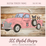 Boston Terrier PNG, Vintage Pink Truck, Black & White Dog Clipart, T-Shirts for Mom, Animal Lover Wall Art for Girlfriend, Commercial Use