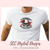 Skull PNG, American Born & Bred Clipart for T-Shirts for Women, Red Roses Sublimation Design for Stickers for Girlfriend, Floral Wall Art