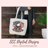 Skull PNG, American Warrior Clipart for Women, Rose Sublimation Design for Stickers for Girlfriend, Red White & Blue Flag for Wall Art