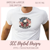 Skull PNG, American Warrior Clipart for Women, Rose Sublimation Design for Stickers for Girlfriend, Red White & Blue Flag for Wall Art