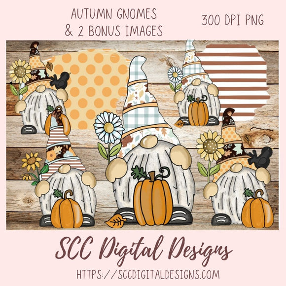 Autumn Gnomes PNG, Pumpkins, Sunflowers, Black Bird Sublimation Clipart for Stickers for Kids, Fall Digital Elements for Paper Crafting