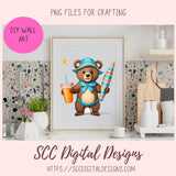 Beach Bears PNG, Whimsical Wildlife Digital Printable Sticker Set for Bullet Journal, Planner Accessories, Umbrella, Beach Ball Laptop Decal