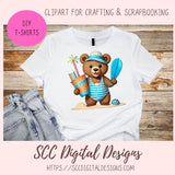 Beach Bears PNG, Whimsical Wildlife Digital Printable Sticker Set for Bullet Journal, Planner Accessories, Umbrella, Beach Ball Laptop Decal