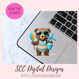 Beach Bears PNG, Whimsical Wildlife Digital Printable Sticker Set for Bullet Journal, Planner Accessories, Umbrella, Beach Ball Laptop Decal