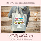 Birthday Cupcakes PNG, Whimsical Bear Printable Stickers for Kids for Tumblers, Digital Stickers Goodnotes Compatible Scrapbooking Elements