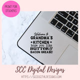 Butter and Bacon Grease SVG, Welcome to Grandma's Kitchen Farmhouse Sign for Mom, Grease Drippings Container for Cook, Humorous Wall Art