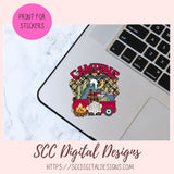 Camping Gnome Clipart with wordart mountains moon camp fire and a vintage red truck 1 design in 300 dpi png format