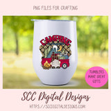 Camping Gnome Clipart with wordart mountains moon camp fire and a vintage red truck 1 design in 300 dpi png format