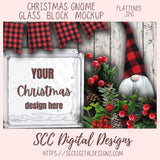 Christmas Gnome Glass Block Mockup Buffalo Plaid, Copy & Paste Design Professional Crafter Design Listing Tool Flattened JPG Unique Mock Up