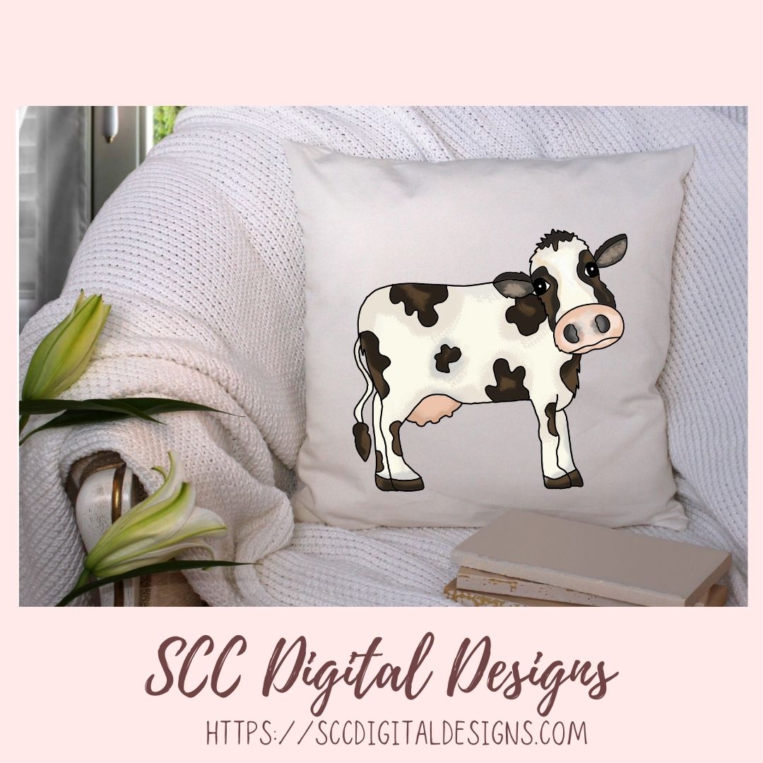 Cow Town PNG, Black and White Cows & Flower for Sublimation for Stickers, Rustic Farmhouse Decor for Girlfriend, Cow Lover T-Shirts for Mom