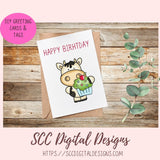 Cupcake Cows Clipart, Whimsical Black and White Cow PNG for Stickers for Kids, DIY Birthday Party Invitations for Girls, Scrapbook Elements