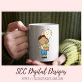 Cute Kids Birthday PNG, Diverse Boys & Girls With Balloons, Party Hats, Cupcakes Clipart, Clip Art for Paper Crafting and Scrapbooking