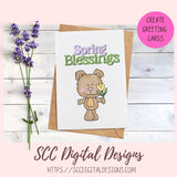 Easter Pals Digital Clipart and Digi Stamps, Wordart Bunnies Whimsical Bear Colored Eggs, Spring Flowers PNGS for Sublimation, Background Papers