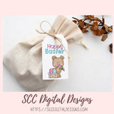 Easter Pals Digital Clipart and Digi Stamps, Wordart Bunnies Whimsical Bear Colored Eggs, Spring Flowers PNGS for Sublimation, Background Papers