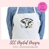Farm Sweet Farm PNG Sublimation Black and White Cow with Wildflowers Clip Art for Home Decor Clipart for Mugs for Women DIY Wall Art for Mom