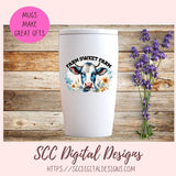 Farm Sweet Farm PNG Sublimation Black and White Cow with Wildflowers Clip Art for Home Decor Clipart for Mugs for Women DIY Wall Art for Mom