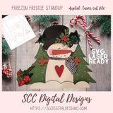 Freezin Freddie Snowman Standup SVG Digital Laser Design, 3D Snowman with Black Top Hat  & Trees Shelf Sitter Digital Design for Laser Cutting Machines, Instant Download Commercial Use Woodworking Pattern