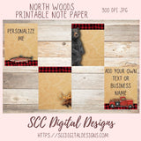 North Woods Printable Note Pages, DIY Print Personalized Outdoorsy Stationary, Bear Moose Fish Vintage Red Truck Unlined Planner Inserts