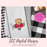 Whimsical Bear Clipart for Sublimation for Kids Birthday T-Shirts and Greeting Cards, Colorful Airplanes & Trains PNG for Scrapbooking