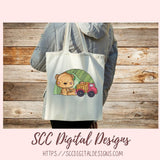 Whimsical Bear Clipart for Sublimation for Kids Birthday T-Shirts and Greeting Cards, Colorful Airplanes & Trains PNG for Scrapbooking