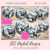 Stained Glass Brown Bear PNG Stickers 8 designs in 300 dpi png format