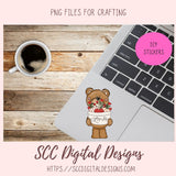 Whimsical Bears Clipart, Love Letter, Red Roses, Chocolate Candies Clip Art for Sublimation for Stickers, Cute PNG Designs for Kids Shirts