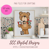 Whimsical Bears Clipart, Love Letter, Red Roses, Chocolate Candies Clip Art for Sublimation for Stickers, Cute PNG Designs for Kids Shirts