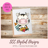 Sweet Cows School Days Clipart, Black &  White Cows, Crayons, Glue, Apple, Report Card for Stickers for Kids, Teacher Resource Clip Art and Scrapbook Elements
