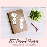 Kids Clipart, Diverse Boys & Girls PNG, Waving Children Digi Stamps, DIY Coloring Pages for Preschoool or Homeschool Activities