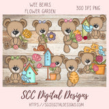 Whimsical Bears and Spring Flower Garden Clipart Bundle 8 - 300 dpi png images