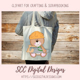 Construction Bears Clipart for Kids T-Shirt, Whimsical Wildlife for Children's Mugs, Wordart PNG, Animal Illustration for Father's Day Cards