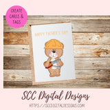 Construction Bears Clipart for Kids T-Shirt, Whimsical Wildlife for Children's Mugs, Wordart PNG, Animal Illustration for Father's Day Cards