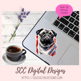 Cute Pug Sticker Pack for Digital Planners, Journals, Notes & Digital Scrapbooking, DIY Americana Pug Decals, Instant Download Pre-Cropped Goodnotes Compatible PNG Images