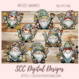 Cute Artist Gnome Stickers PNGs for Digital and Printable Planners, Bullet Journals, Scrapbooking, Laptops, Hippy Gnomes Gift for Women