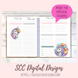 Birthday Unicorn Stickers for Digital Planners, Printable Planner Accessories for Scrapbooking & DIY Gift for Kids Sticker Book