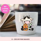 Black & White Halloween Bitty Cows Clipart – PNGs with Spooky Pumpkins, Love Potion & Jack-o’-Lanterns PNG for Sublimation, Halloween Party Printables