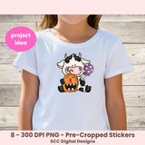 Black & White Halloween Bitty Cows Clipart – PNGs with Spooky Pumpkins, Love Potion & Jack-o’-Lanterns PNG for Sublimation, Halloween Party Printables