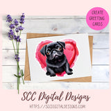 Black Pug PNG Digital Stickers, Dog Lover Gift, Pre-Cropped Print and Cut Stickers, Goodnotes Compatible Planner Accessories, Commercial Use