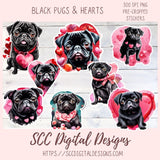 Black Pug PNG Digital Stickers, Dog Lover Gift, Pre-Cropped Print and Cut Stickers, Goodnotes Compatible Planner Accessories, Commercial Use