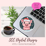 Cute Christmas Pigs Stickers for Digital or Paper Planners, Farm Animals Pre-Cropped Clipart, DIY Wall Art, Mugs, Tumblers & More! Printable Stickers for Women, Kids, Journals & Scrapbooking
