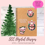 Cute Christmas Pigs Stickers for Digital or Paper Planners, Farm Animals Pre-Cropped Clipart, DIY Wall Art, Mugs, Tumblers & More! Printable Stickers for Women, Kids, Journals & Scrapbooking