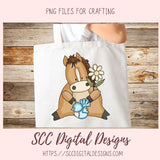 Horse PNG files for Sublimation Tumblers, Spring Flowers Clip Art for Stickers for Kid's Printable Wall Art for Girls Room Animal Lover Gift