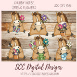 Horse PNG files for Sublimation Tumblers, Spring Flowers Clip Art for Stickers for Kid's Printable Wall Art for Girls Room Animal Lover Gift