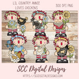 Annie Clipart for Stickers for Kids, Chicken PNG for Sublimaton for T-Shirts, Farm Animal Digital Art for Tumblers, Instant Download Primitive Doll Clip Art