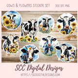 Cute Cow Sticker Set for Digital Planning and Printable Planners, Journals, Scrapbooking, Black and White Cow PNGs, Instant Download Goodnotes Compatible PNG Images