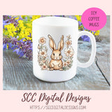 Whimsical Easter Bunny Stickers PNGs for Digital and Printable Planners, Bullet Journals, Scrapbooking, Laptops, Spring Floral Rabbit Gift for Women
